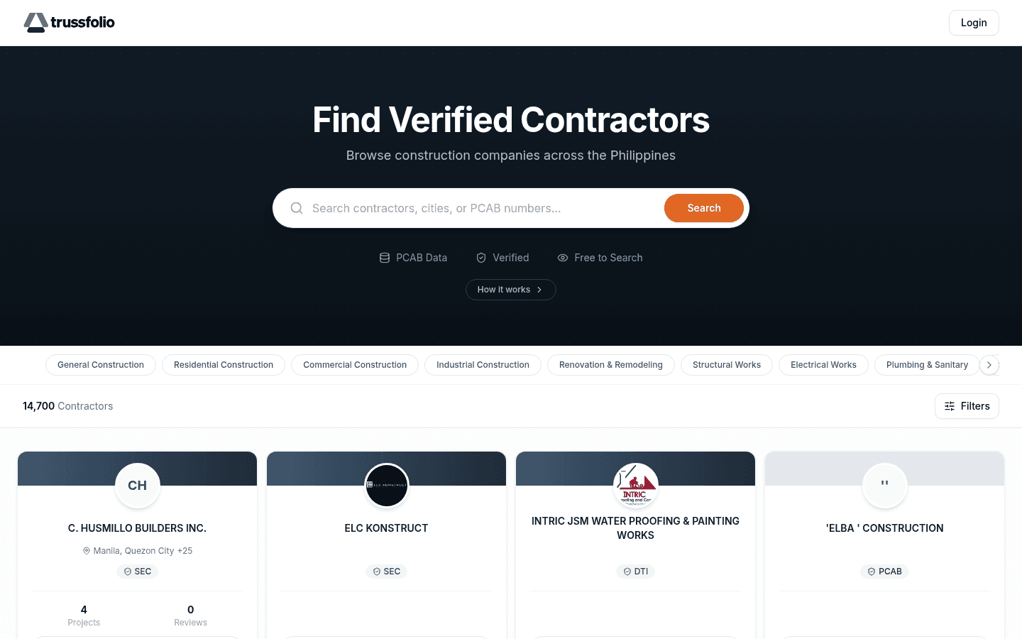 Trussfolio contractor listing - search and browse 14,700 verified contractors
